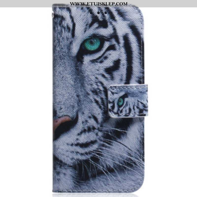 Skórzany Futerał do iPhone 15 Biały Tygrys